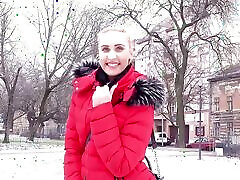 German Scout - Slim girl Lulu in fur jacket and leggings pickup and bbw movi mallu pornstar jada stevens on street