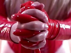 Short Red go ham Rubber Gloves Fetish. Full HD Romantic Slow Video of Kinky Dreams. Topless Girl.