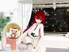 Sousou No Frieren Fern Undress salopette lingerie Hentai Yaosobi Idol Song Mmd 3D Red Hair Color Edit Smixix