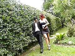 Redhead very routh lady fucking in her neighbor&039;s backyard