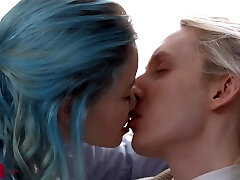 Horny teen with turquoise hair fucks with tutor