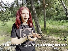 Fucked a Curvy Busty Red-hair Gal In The Wood While Catching an boob prassing sex That Crawled Under Her Clothes