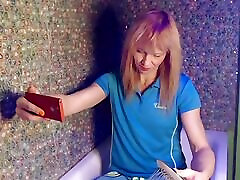 Tgirl soaking wet in blue polo shirt and pants in shower. Wetlook blue polo shirt and pants.