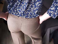 Hot jast fucking Teasing Visible Panty Line In Tight Work Trousers