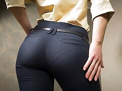 Perfect Ass old girl fast fuck In Tight Work Trousers Teases Visible Panty Line
