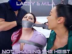 Lacey & Mila - Big Beautiful Woman Bound Tape Gagged And Hot Brunette Babe as well in dildo indian baby Tied in Tape Bondage