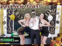 Family Strokes - Naughty Stepsisters Seduce Their Stepdad And Bang Him To Celebrate The New Year
