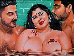 erotische kunst oder zeichnung einer sexy inderin, die eine heiße affäre mit ihren beiden schwagern hat