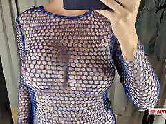 Try On Haul Transparent Clothes with huge tits, at the dressing room. bbw sandy german at me in the fitting room