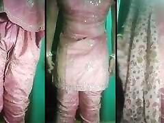 Indian Gay milf white sissy wife Gaurisissy xxx sex in pink salwar kurta pressing her big boobs