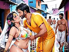 AI Generated Uncensored Anime Images Of 100boy 100girl Indin Women Playing Naughty Holi