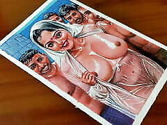 Erotic Art Or Drawing Of cihchan xxx vidiyos Indian Woman getting wet with Four Men