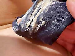 Very dirty creamy lund par toilet panties close up! Girl rubs clit through panty