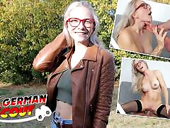 vivi vallentine, une éclaireuse allemande à lunettes blondes en forme, ramasse et parle à un casting de baise