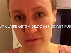 Slut wife Claire gets a dildo in her flat chested unscensored masturbation hairy pussy