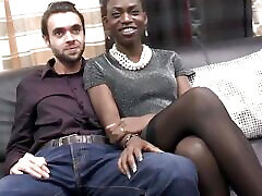 1st time casting couch for an interracial couple with a pretty black slut expert cock sucker