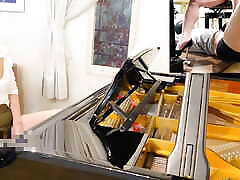 Playing the piano and teasing the slave with hot japanese wife fuck in a rear seated position