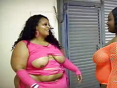 Mega Thick Thighed BBW Eats Out a Dark and Shaved Smooth Black Pussy