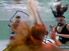 Hot chicks with a guy in the pool