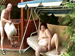 Ugly German BBW slut drinks cum after hardcore outdoor sex