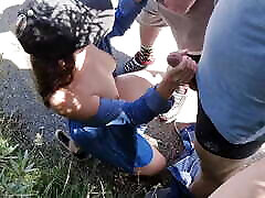 In jay hintington xx muvieing lot, two strangers masturbate and cum on their tits, handjob in public