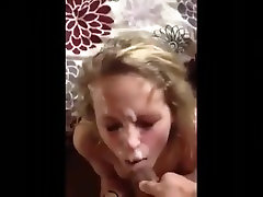 Spraying cum on this hot blonde dark shemale girls face