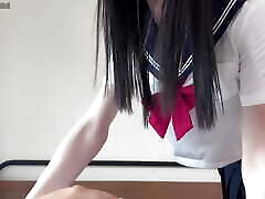 HA67Haku wear sailor suit sat on me, stroking her and inserting a vibrator and dildo into her!