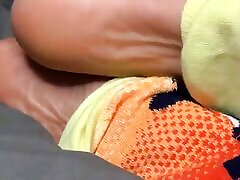 Ebony Girl Does Star Wars Sock Removal to Show off Her Feet