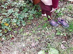 Naked pussy spanking in the woods