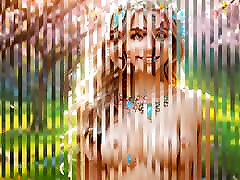 Beautiful Big Breasted Nude Elf Girl with Apple Blossoms