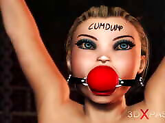 Sexy ball gagged blonde has anal sex with BBC in the basement