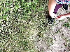 Complete naked in the woods - beating her vagina and tits
