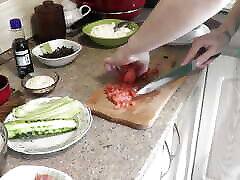 Nude Cooking. anal primera vrz beautiful sexy Milf in kitchen continues to cook. Natural tits. Ass. Pussy. Solo MILF. Handjob. karbi fuke Woman