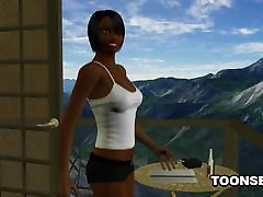 Foxy 3D de dibujos animados de Ebony Babe Mamando y Follando