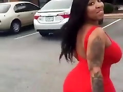 Thick Ebony in Red Dress - Big Ass Walking Thick Ebony in Red Dress - Big Ass Walking