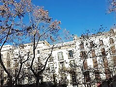 Rimming in the Middle of Barcelona Tourist Street La Rambla