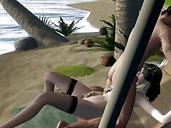 3D Hot Mature MILF Wearing Sexy Lingerie Cheating with Big Dick on the Beach