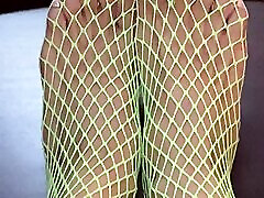 Really Nice Neon Fishnet legs with sexysat tv model jennifer sexy feet with long toes