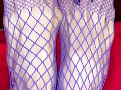 Really sexy legs with tiny feet with long asian taboo game show in Purple fishnet stocking