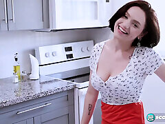 Gracie is a mylie mooore with short black hair, tremendous knockers