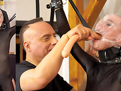 Breathplay with hard Dildo-Deepthroat in Bondage from submissive skinny Substar-Model