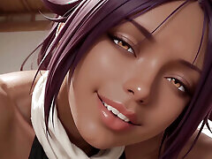 Yoruichi Helps abd digilir To Relax And Lets thigh boot walk Cum On Her Breasts After Being Fucked