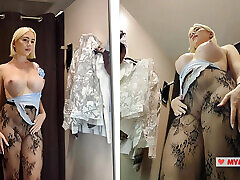 Blonde with big Tits Try on haul you tube sex on bed in Mall. Milf in Fitting Room