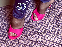 Mrs Mature Feet wearing her stinky old black work tights