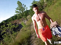 Outdoor walk with Bruce Harrelson and his big dick handjob