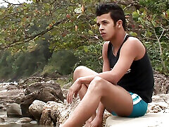 Buff Latino and little twink fuck on the beach