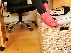 Red Stockings, High Heels & Black Leggings Tease