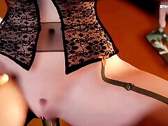 Auntie Cass gives a blowjob under the table and gets her cunt rammed - 3D