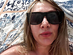 POV girl flashing pussy and ass on public beach
