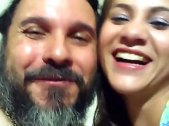 Colombian girlfriend forced threesome Gets Fucked By Bearded fat guy